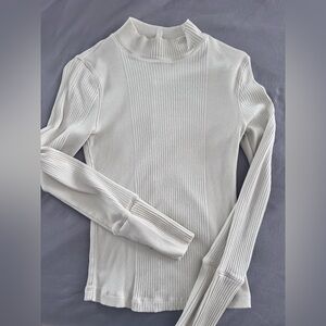 Free People White Ribbed Long Sleeve Top